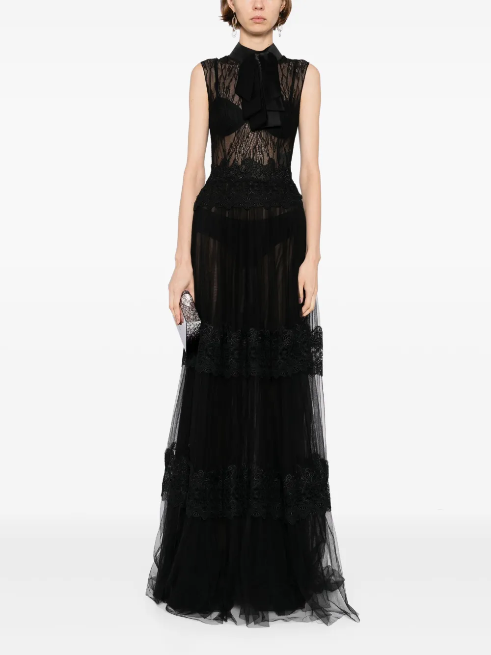 Saiid Kobeisy lace sleeveless dress Zwart