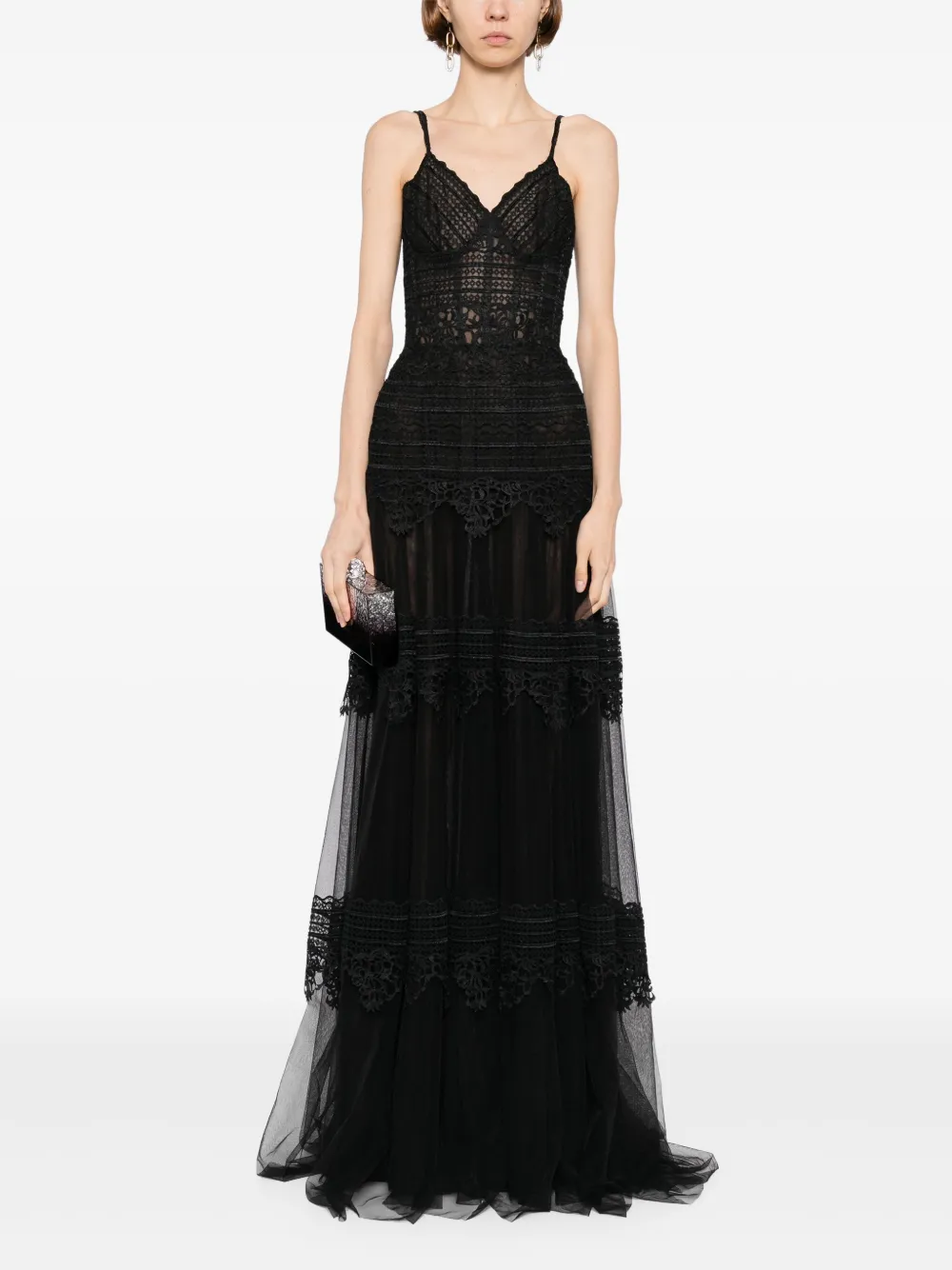 Saiid Kobeisy lace sleeveless dress Zwart