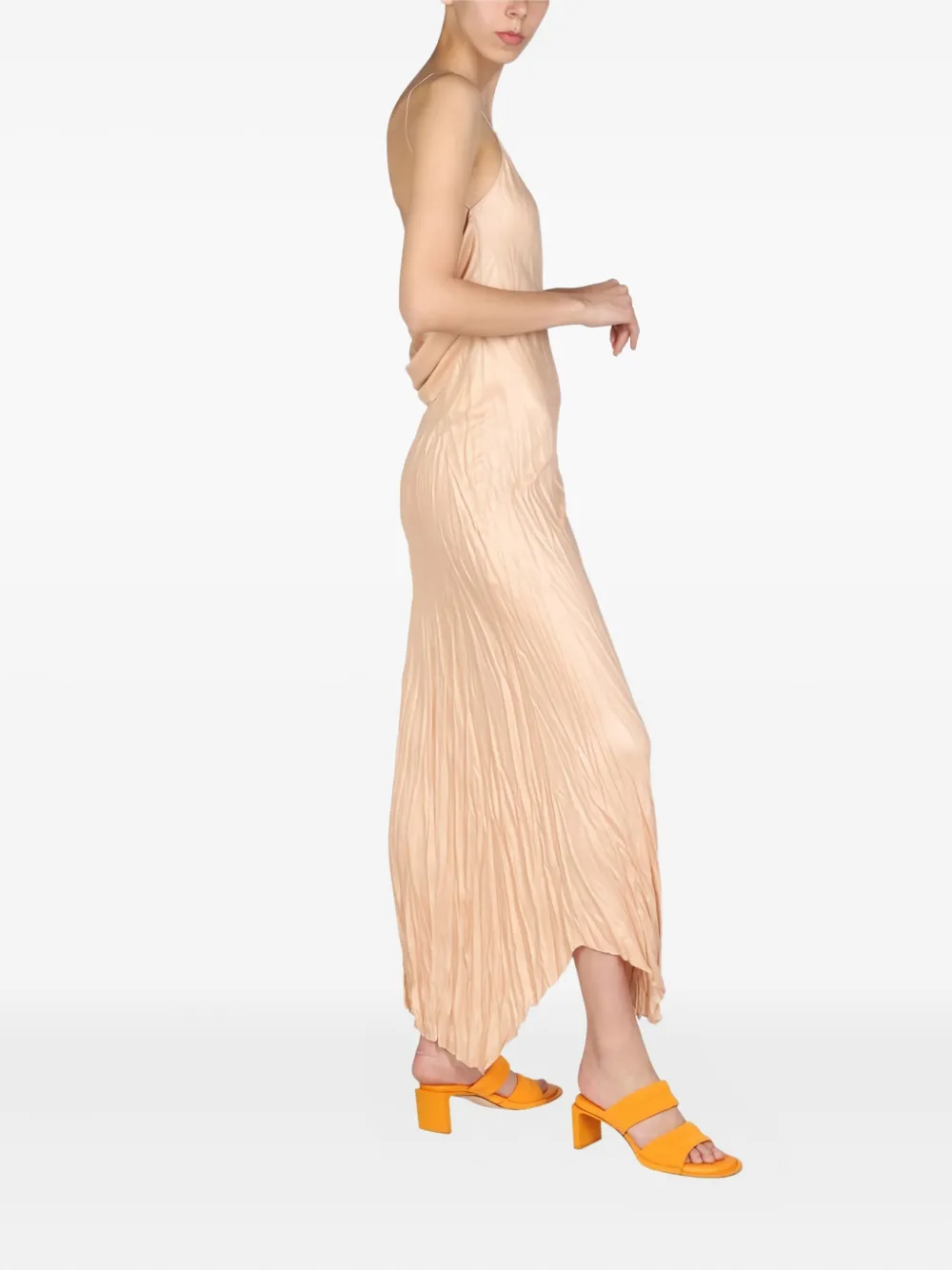 Philosophy Di Lorenzo Serafini Asymmetric Pleated Midi Dress In Neutral