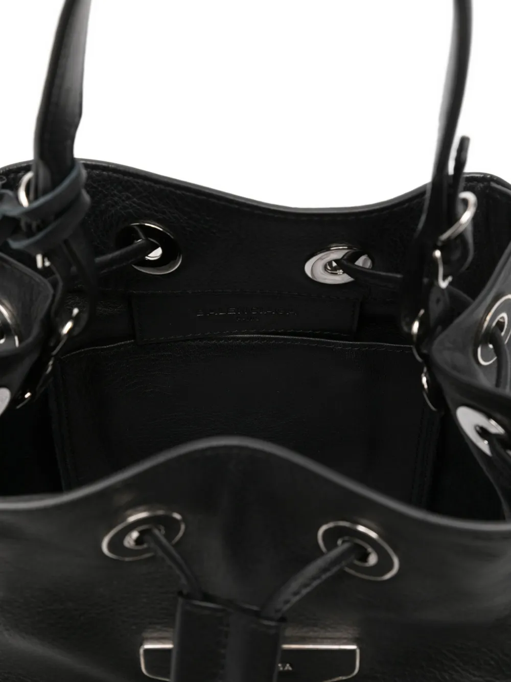 Balenciaga Drawstring Leather Shoulder Bag In Black