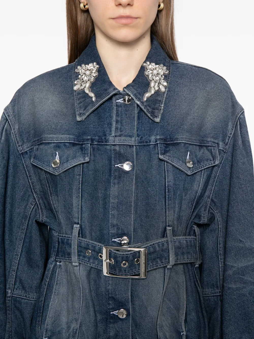 Simone Rocha Embellished Sculpted Denim Jacket In Blue