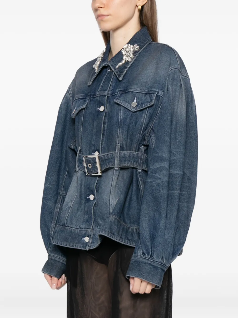 Simone Rocha Embellished Sculpted Denim Jacket In Blue