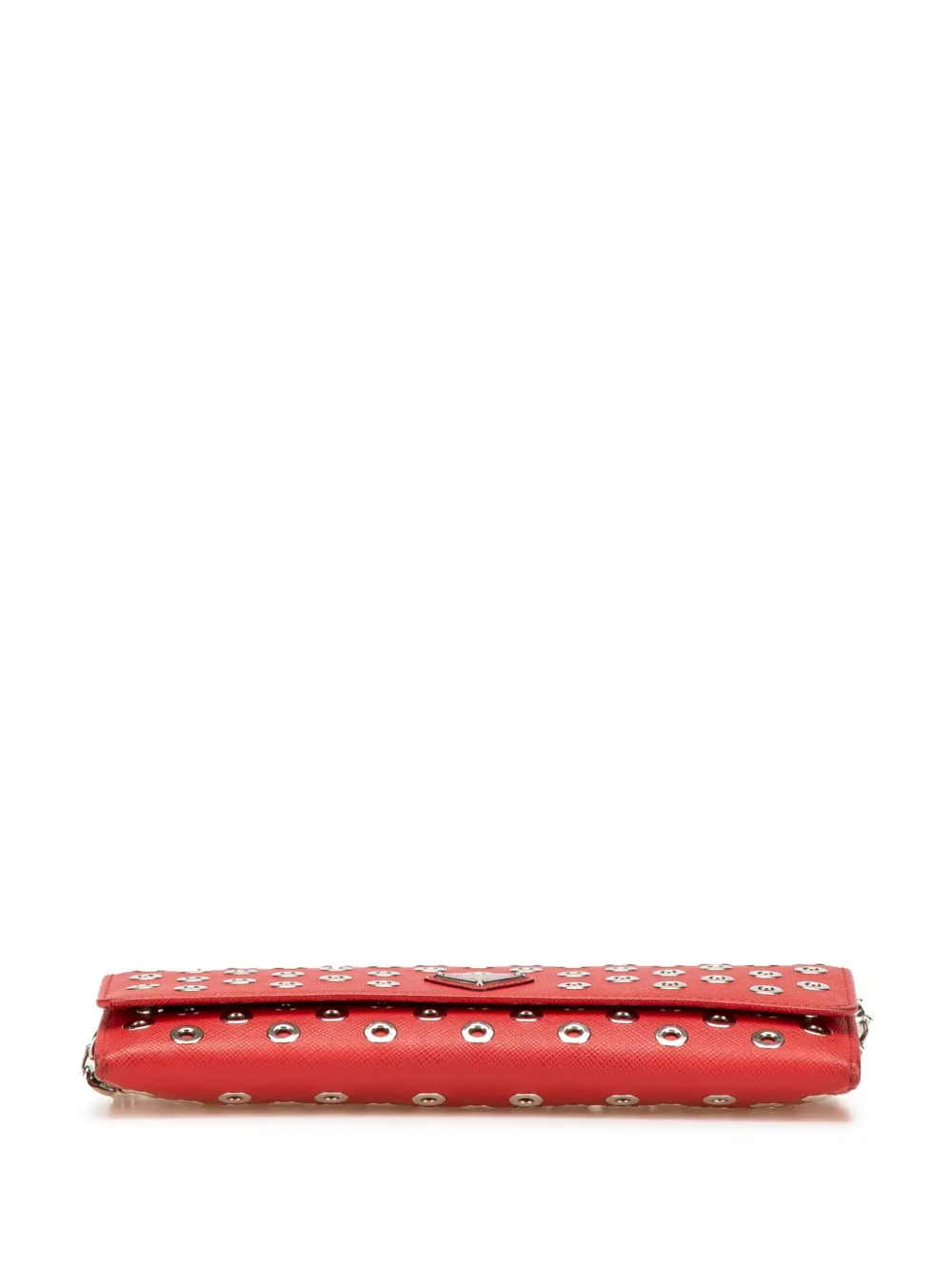 Pre-owned Prada 2000-2013 Saffiano Grommet Wallet On Chain Crossbody Bag In Red