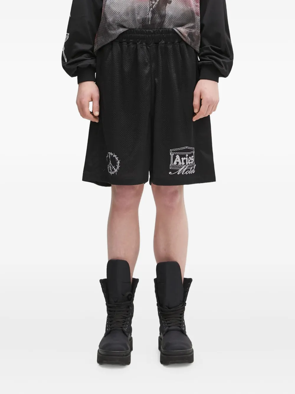 Aries Ramscape Airtex logo-print shorts - Nero