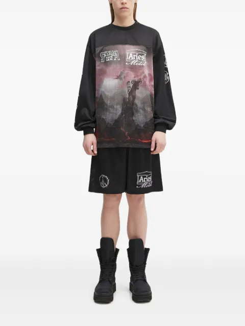 Aries Ramscape Airtex logo-print shorts