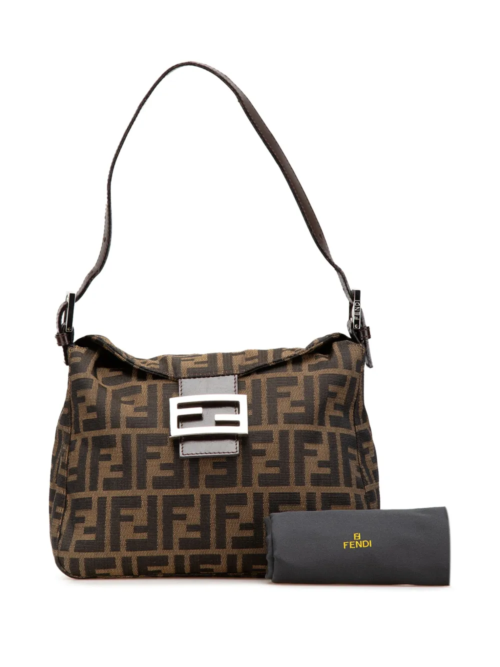 Pre-owned Fendi 2000-2010 Zucca Canvas Double Flap Shoulder Bag