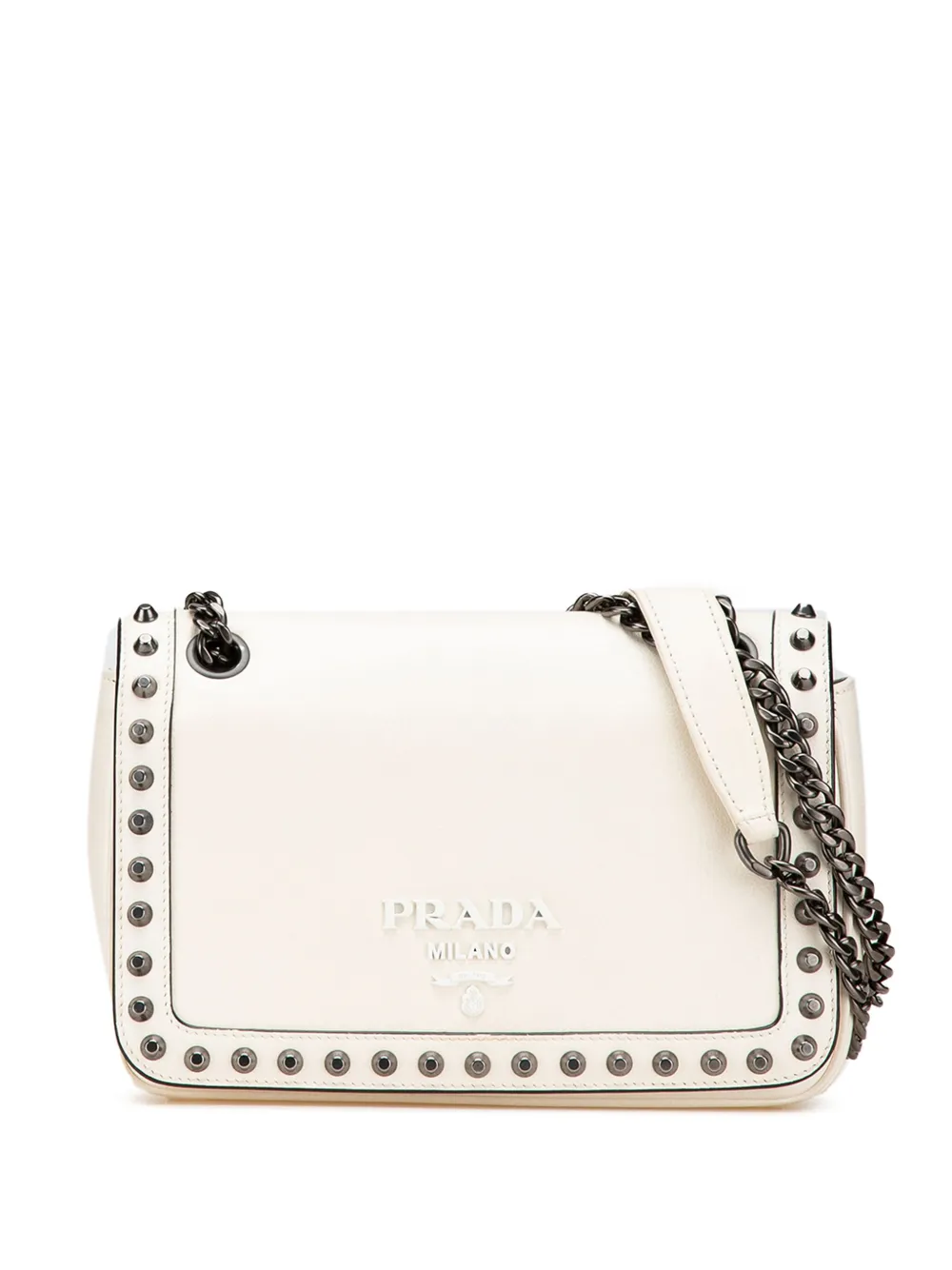 Prada Pre-Owned 2000-2024 グレース カーフスキン スタッズ ショルダーバッグ - ホワイト Prada Pre-Owned 2000-2024 グレース カーフスキン スタッズ ショルダーバッグ - ホワイト