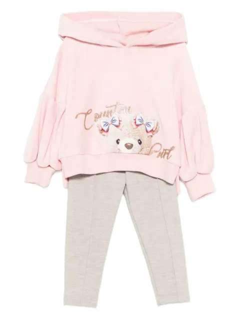 Lapin House bear-print bubble-sleeve tracksuit set