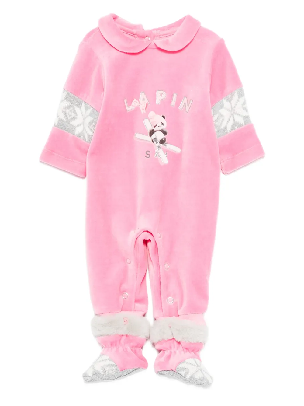 Lapin House snowflake-panda velour pyjamas | Pink | Image 1