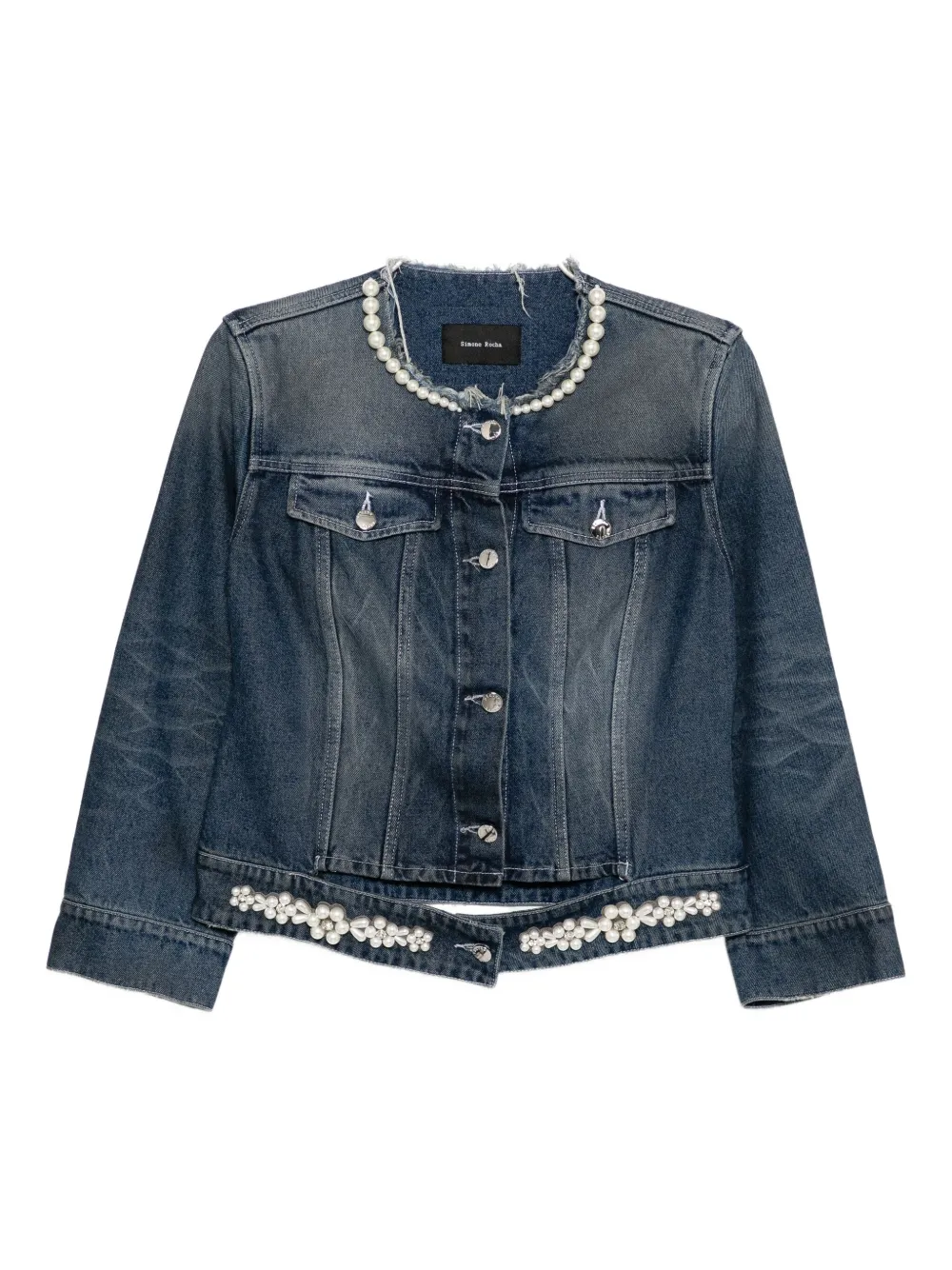 Simone Rocha Pearl-embellished Denim Jacket In Blue