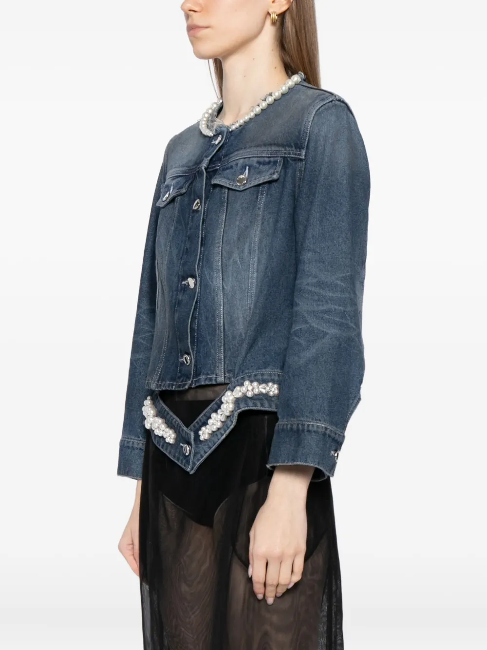 Simone Rocha Pearl-embellished Denim Jacket In Blue