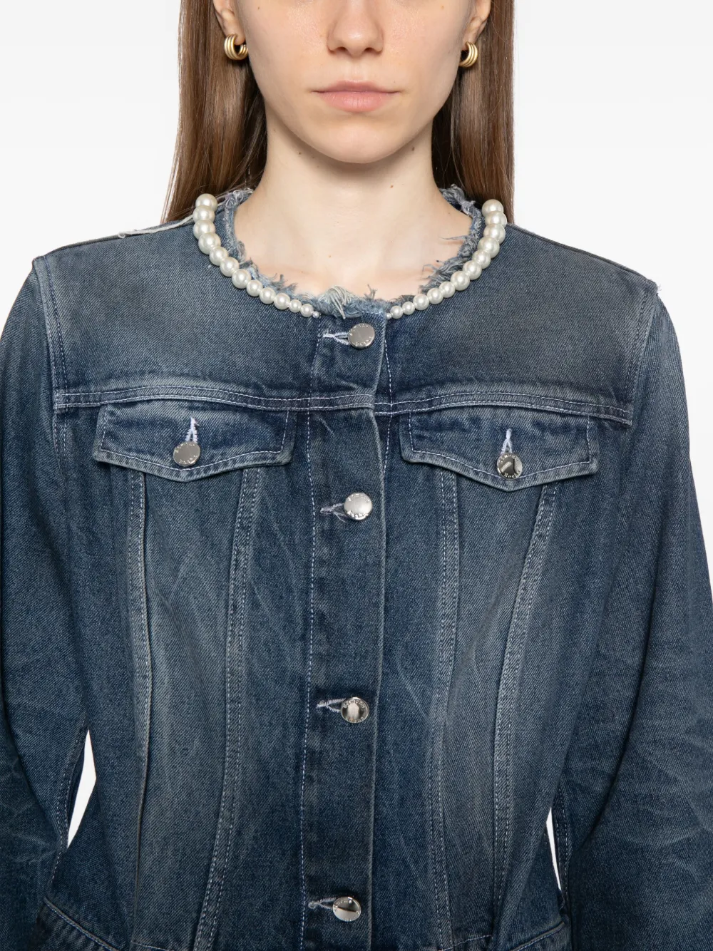 Simone Rocha Pearl-embellished Denim Jacket In Blue