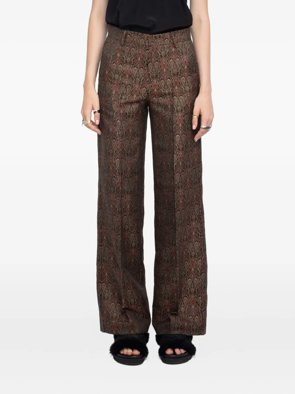 Zadig & Voltaire Womens Black Paisley-pattern High-rise Woven Trousers In Brown