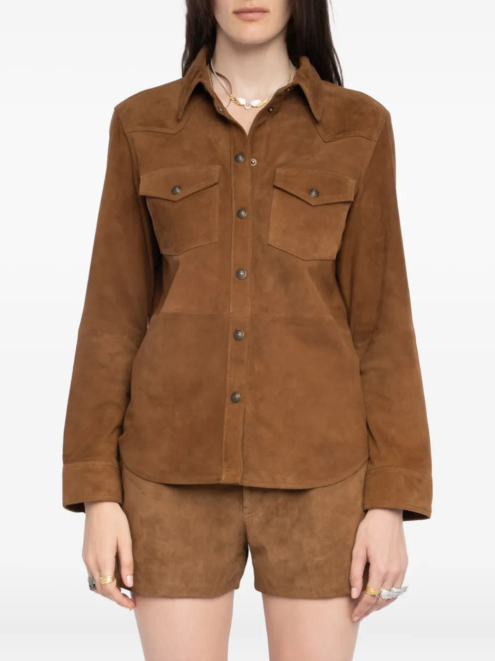 Zadig & Voltaire Suede Button-down Shirt In Brown