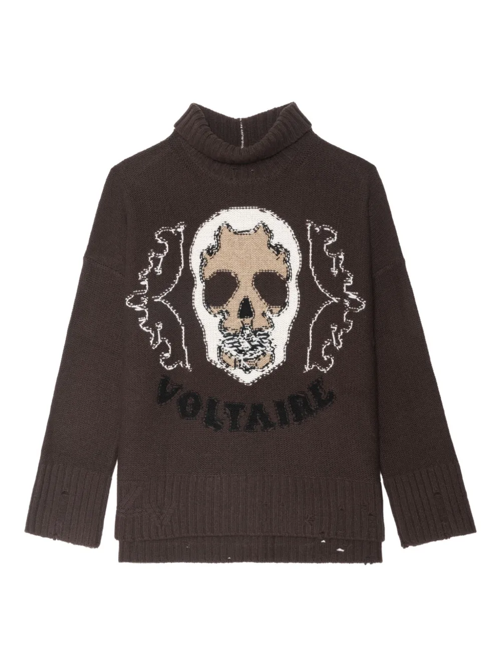 Zadig & Voltaire Bleeza Skull-embellished Turtleneck Sweater In Brown