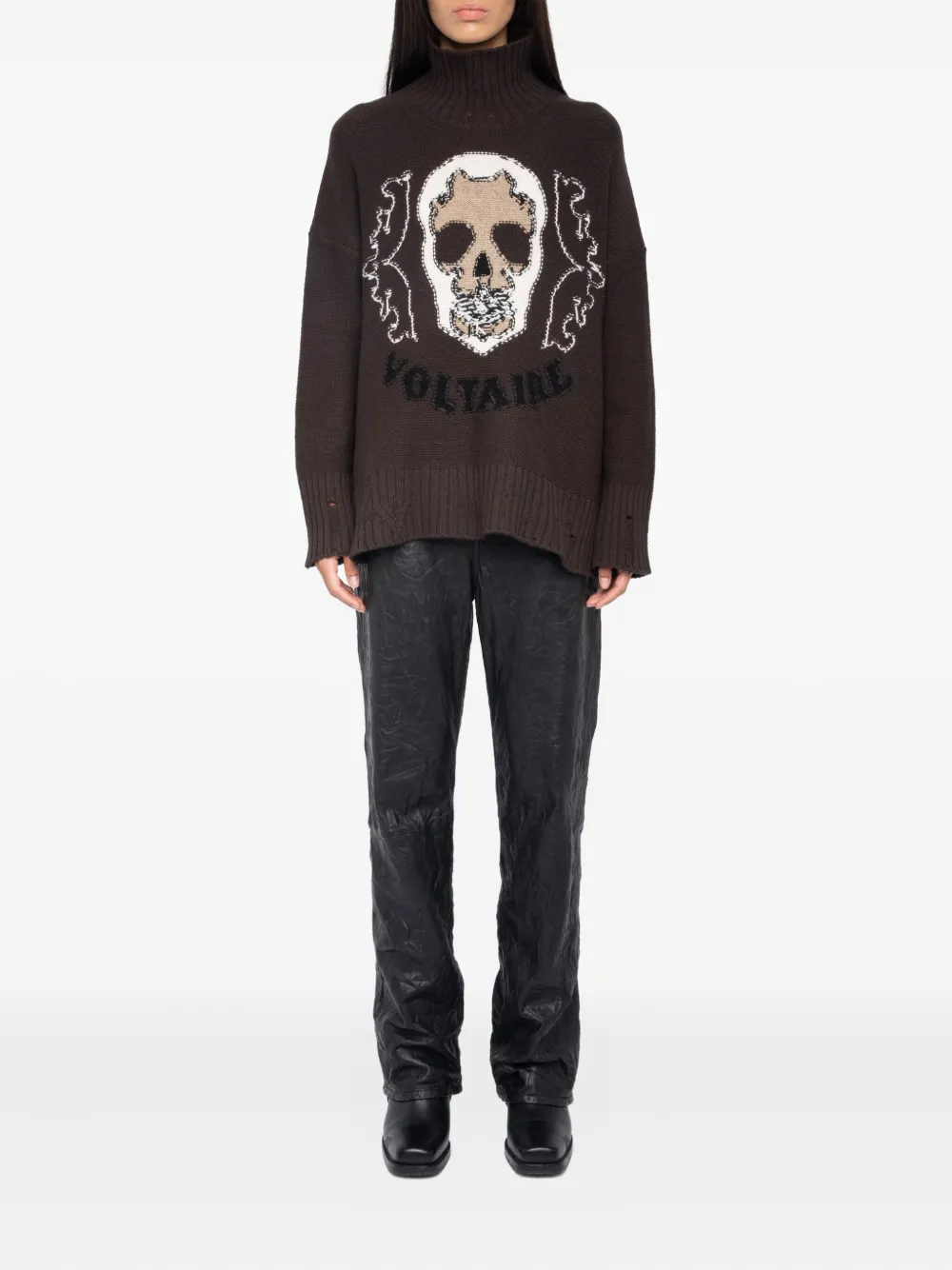 Zadig & Voltaire Bleeza Skull-embellished Turtleneck Sweater In Black