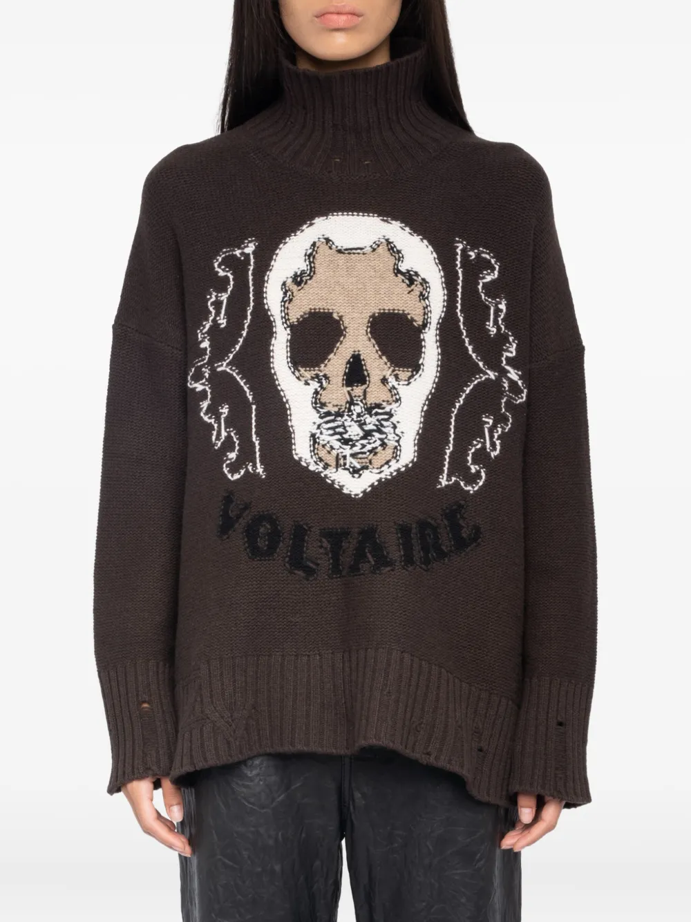 Zadig & Voltaire Bleeza Skull-embellished Turtleneck Sweater In Black