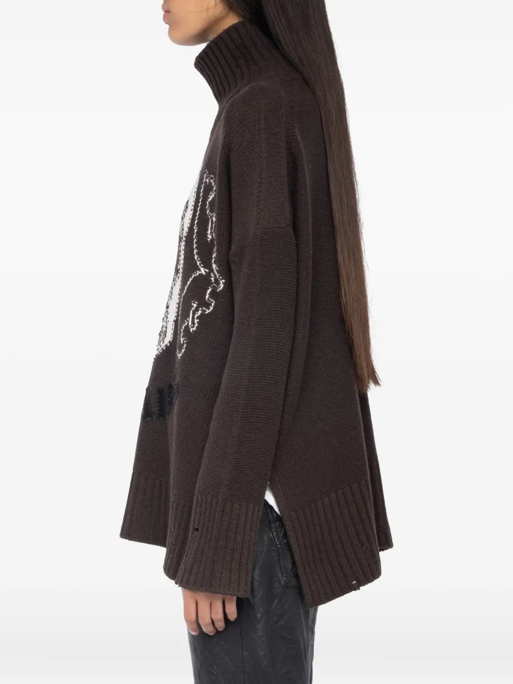 Zadig & Voltaire Bleeza Skull-embellished Turtleneck Sweater In Black