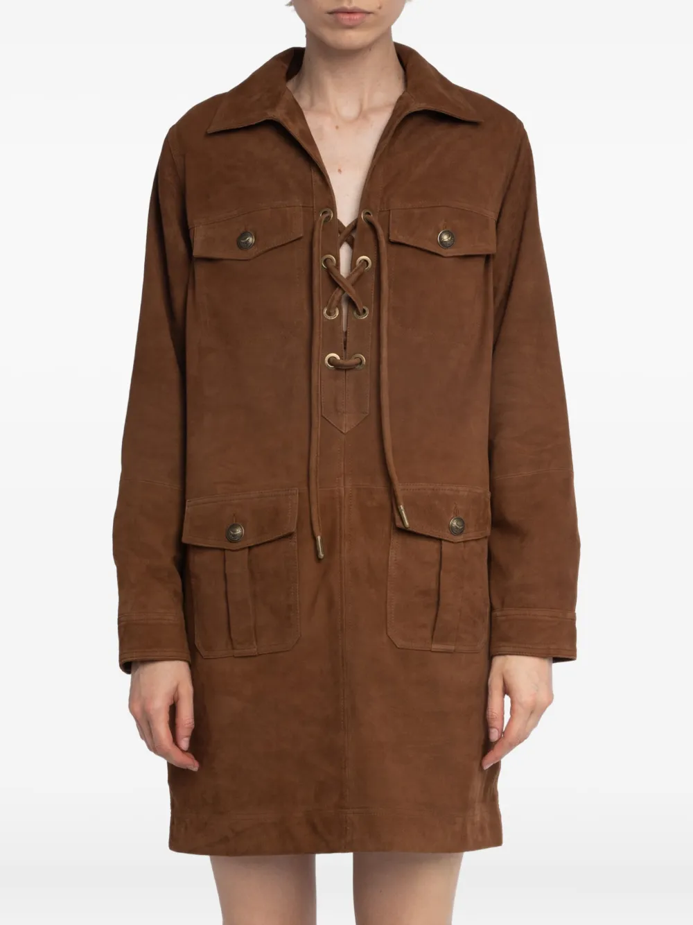 Zadig&Voltaire Remacha lace-up mini dress Bruin