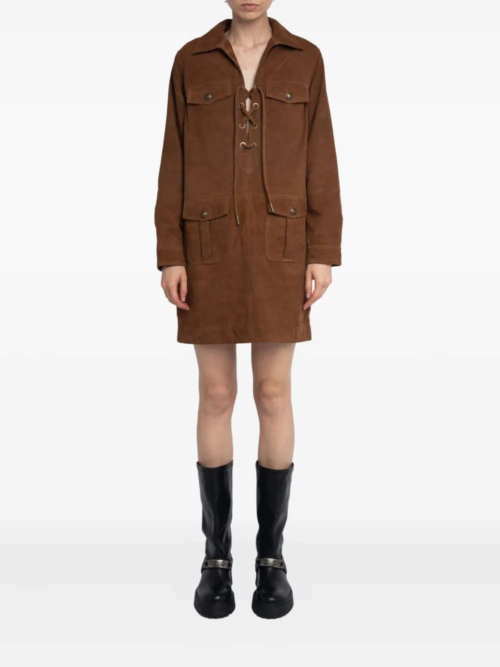 Zadig&Voltaire Remacha lace-up mini dress Bruin