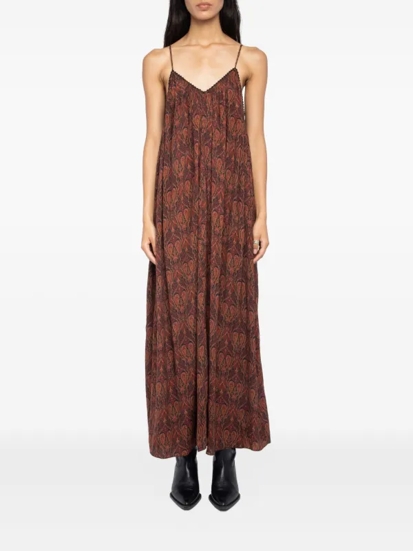 brown paisley maxi dress Jemimah V Neck Maxi Dress