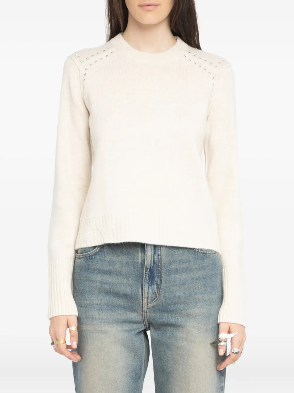 Zadig & Voltaire Womens Nalty Stud-embellished Wool And Cashmere-blend Jumper Ecru Xs In Animal Print