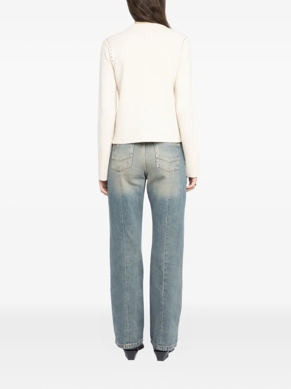 Zadig & Voltaire Womens Nalty Stud-embellished Wool And Cashmere-blend Jumper Ecru Xs In Animal Print