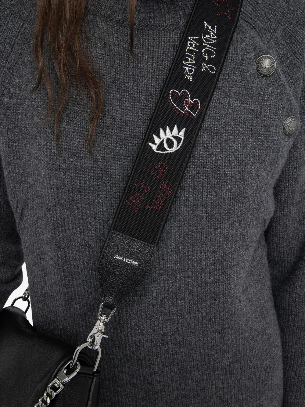 Zadig & Voltaire Embroidered-details Bag Strap In Black
