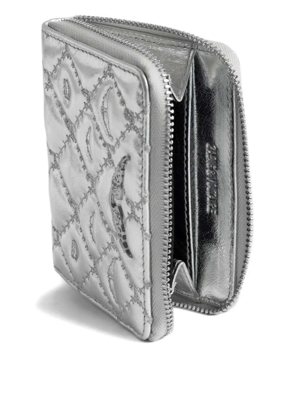 Zadig & Voltaire Quilted Leather Zip Wallet In Silver