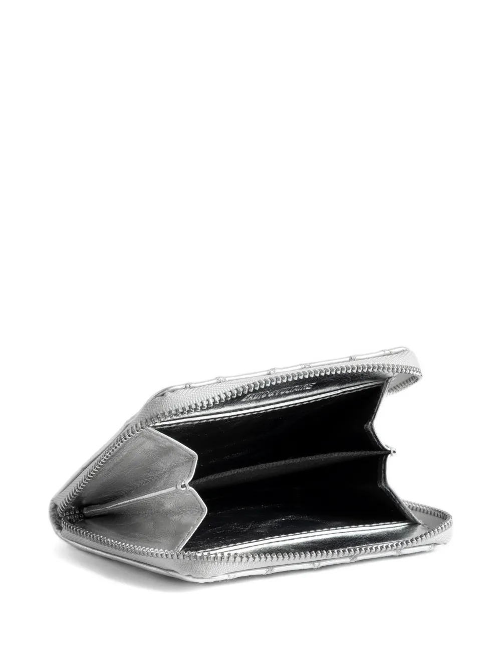 Zadig & Voltaire Quilted Leather Zip Wallet In Silver