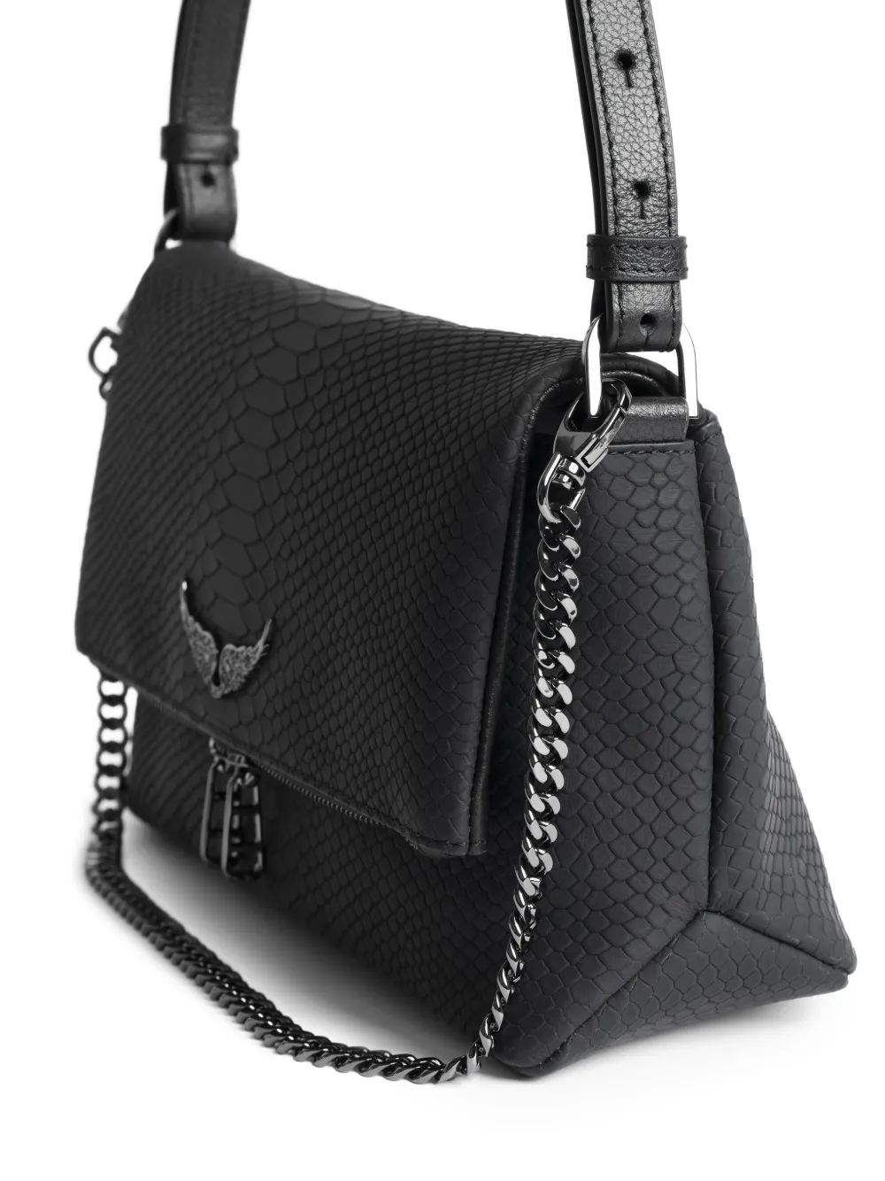 Zadig & Voltaire Rocky Ii Soft Savage Chain-strap Satchel Bag In Black