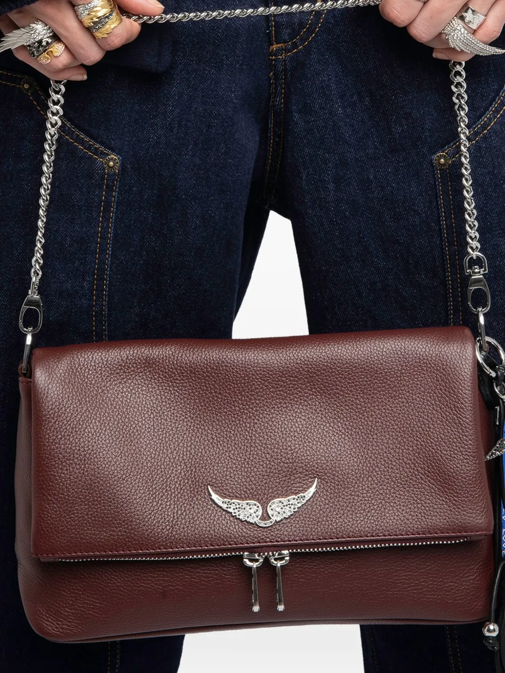 Zadig & Voltaire Rock Wing-detail Chain-strap Satchel In Red