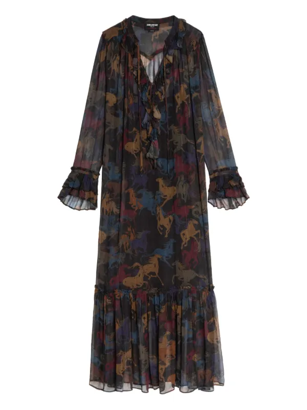 horse maxi dress Shyanne Women's Horse Print Chiffon Maxi Dress