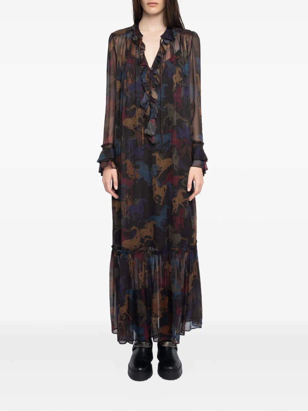 Zadig&Voltaire Ralicel maxi-jurk met paardenprint - Bruin