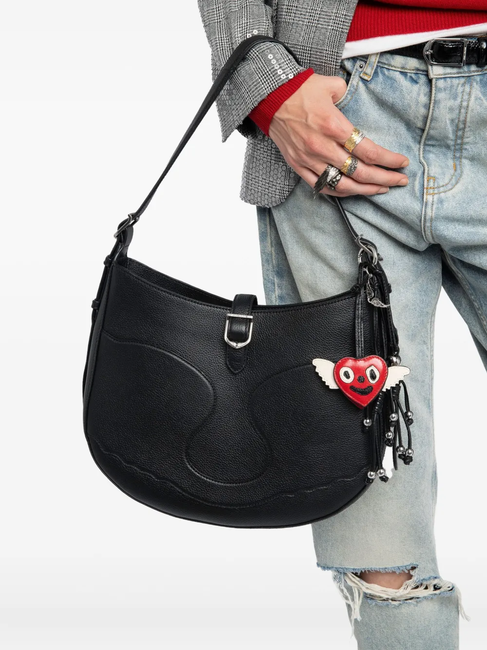 Zadig & Voltaire Moonrise Buckled Shoulder Bag In Black