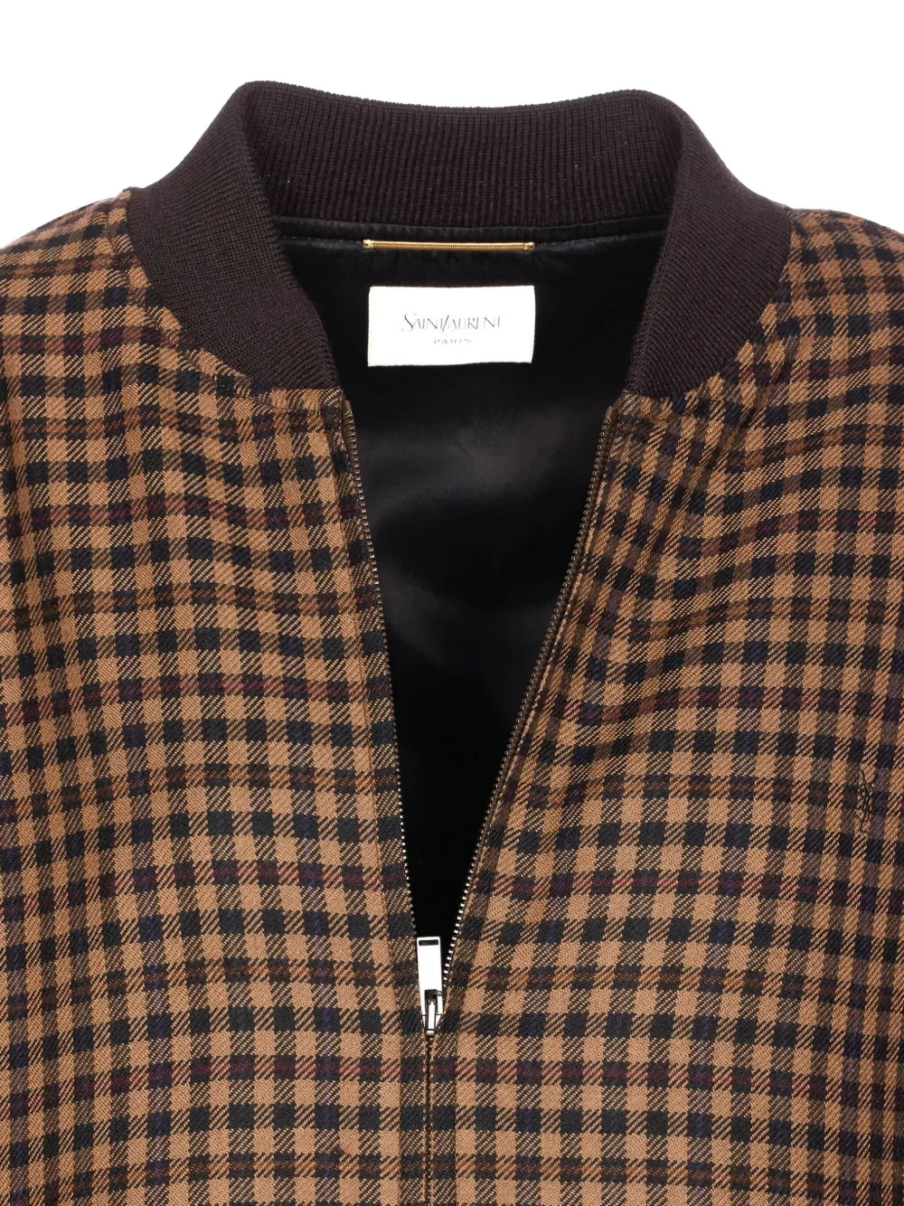Saint Laurent Cassandre Checked Bomber Jacket In Brown