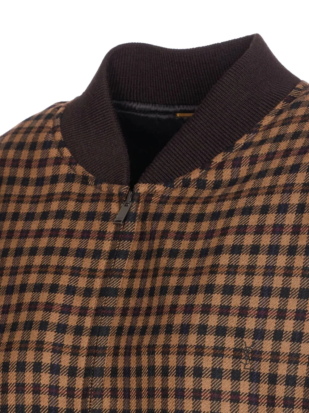 Saint Laurent Cassandre Checked Bomber Jacket In Brown