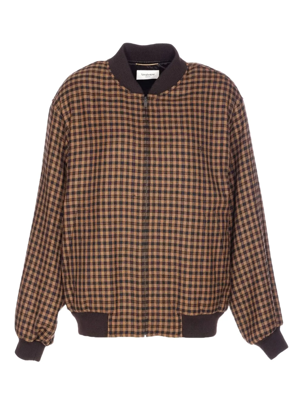 Saint Laurent Cassandre Checked Bomber Jacket In Brown