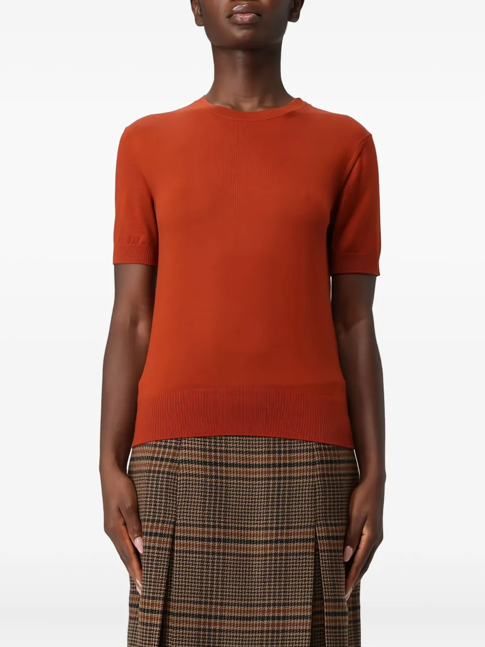 Saint Laurent Trui met ronde hals en korte mouwen Oranje