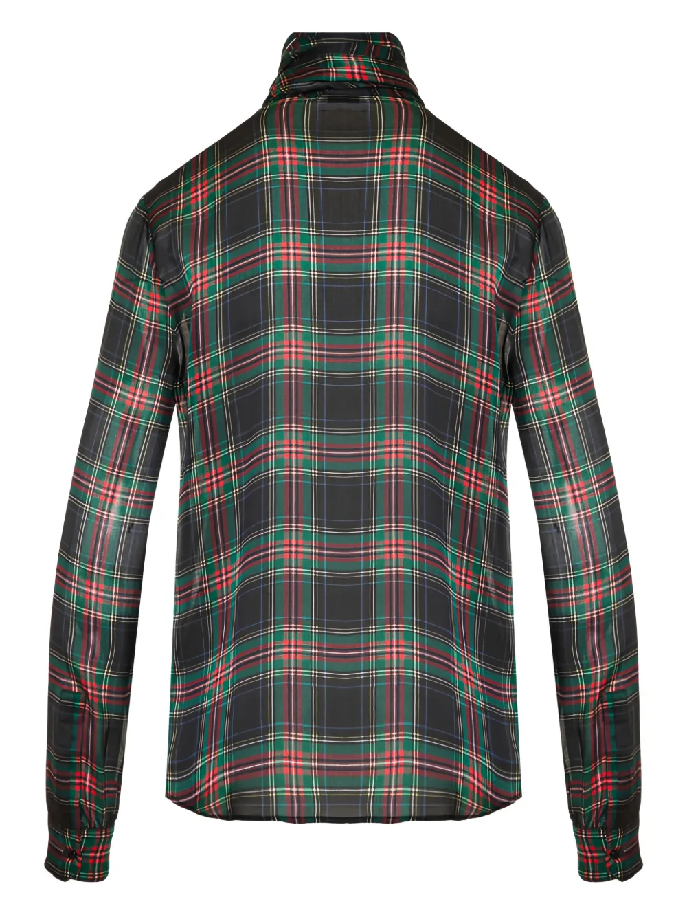 Saint Laurent Plaid Bow-tie Blouse In Green