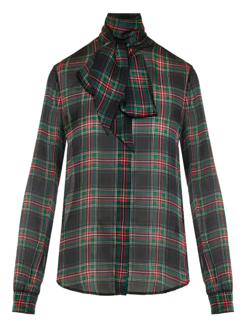 Saint Laurent plaid bow-tie blouse