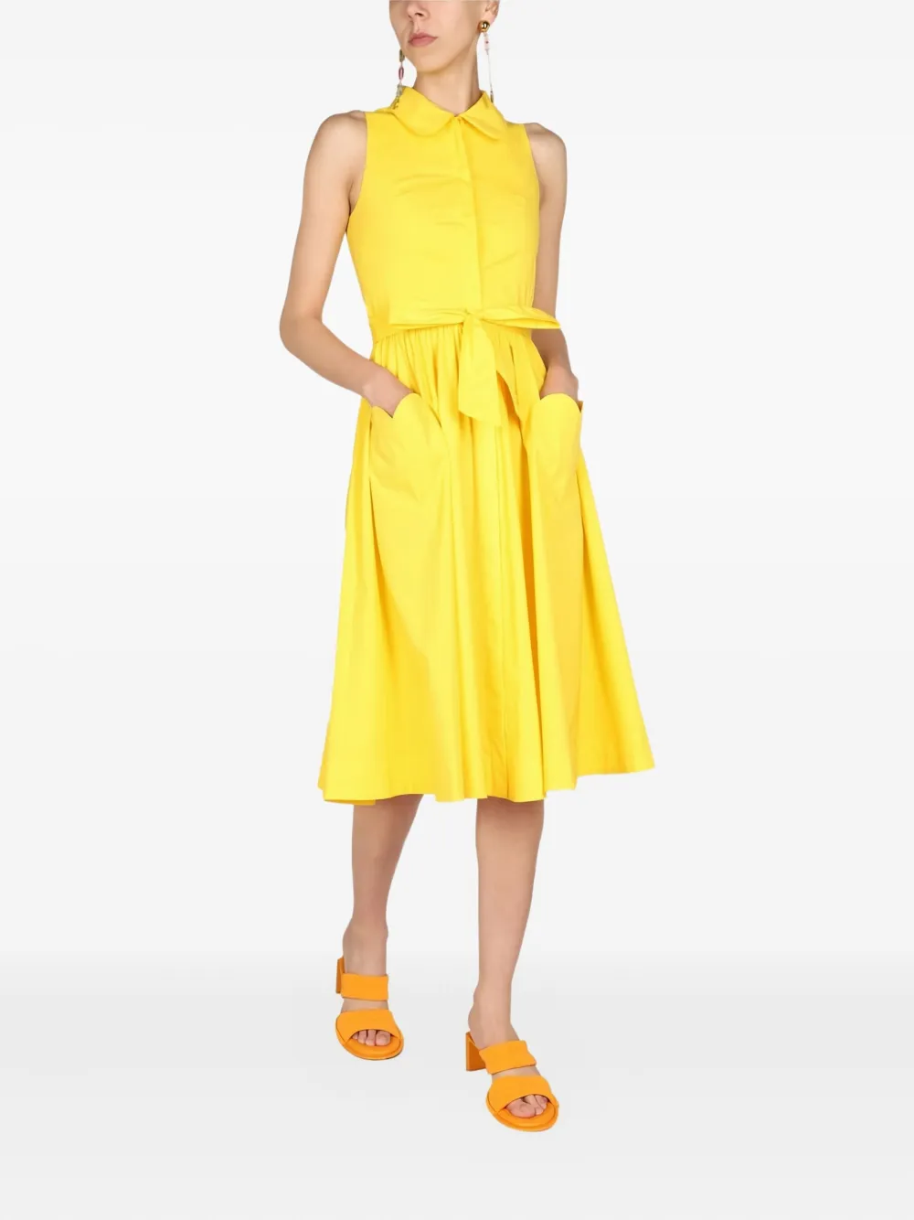 Moschino Tie-fastening Polo-collar Midi Dress In Yellow