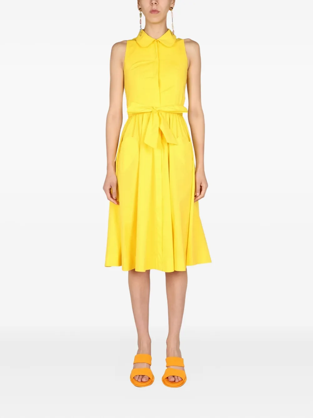 Moschino Tie-fastening Polo-collar Midi Dress In Yellow