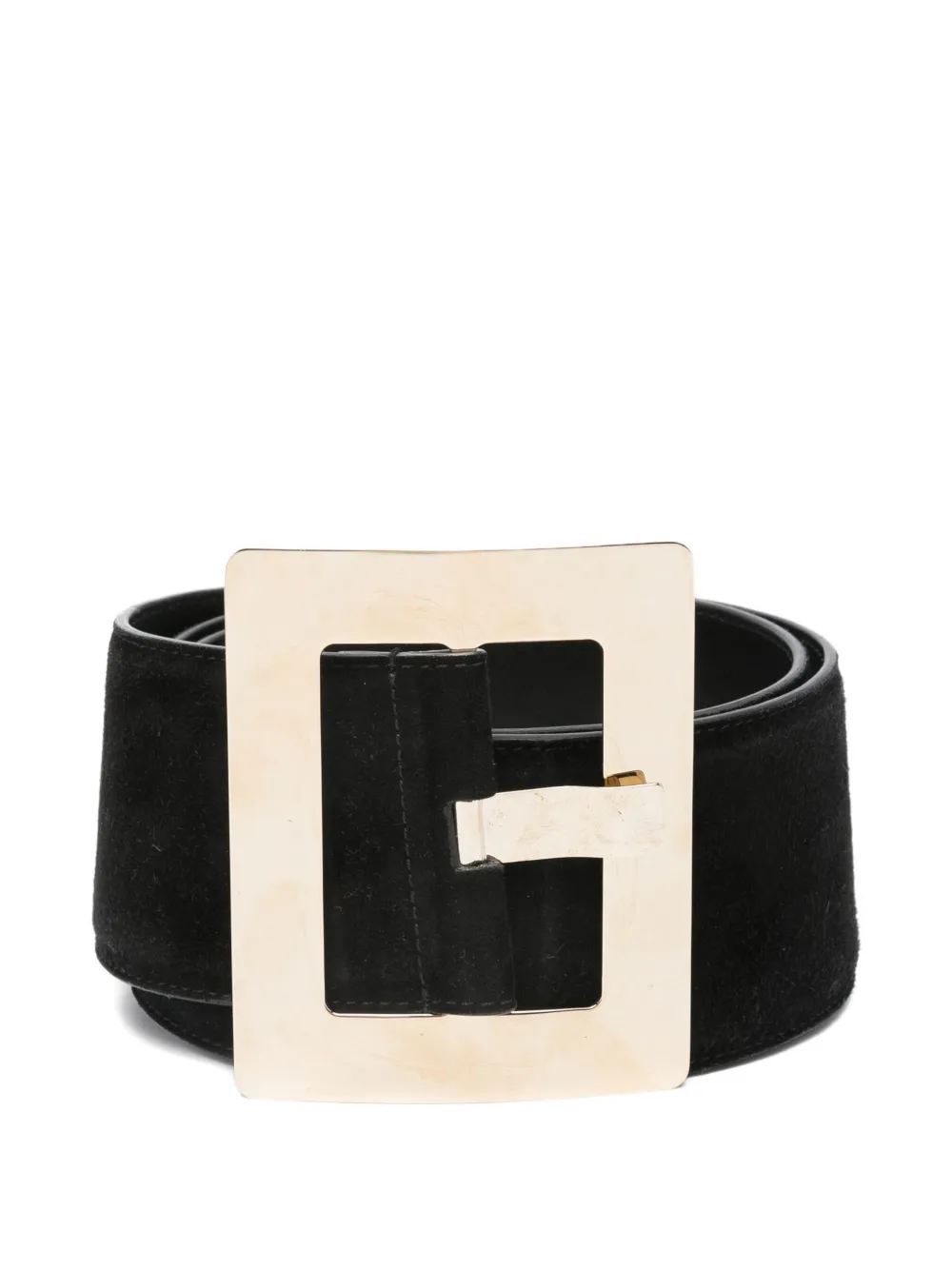 Versace Square-buckle Suede Belt In Gold