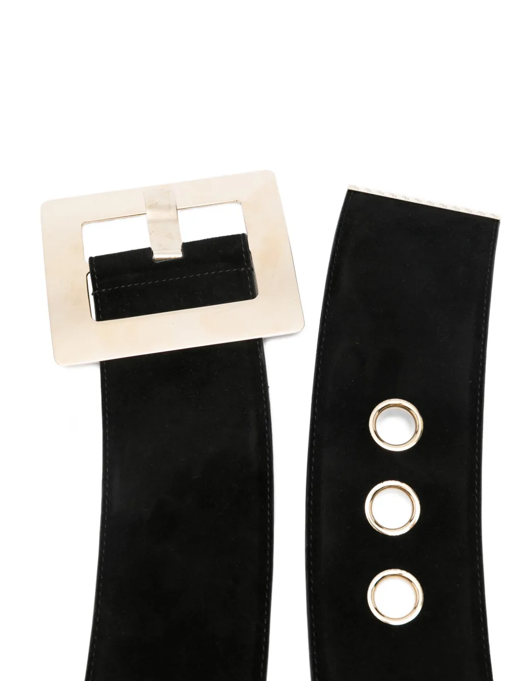 Versace Square-buckle Suede Belt In Gold