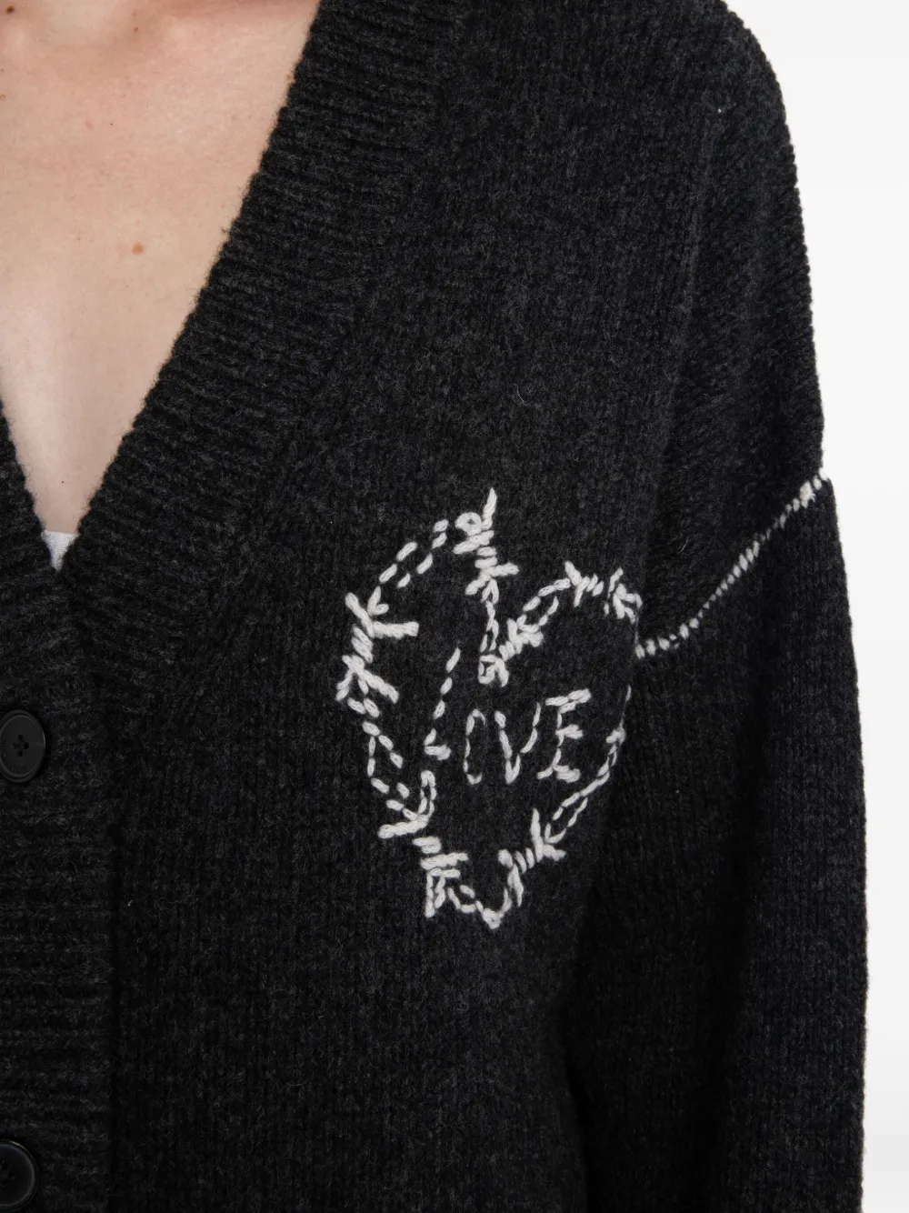 Zadig & Voltaire Womens Arpa Embroidered Merino-wool Cardigan Anthracite Xs In Gray