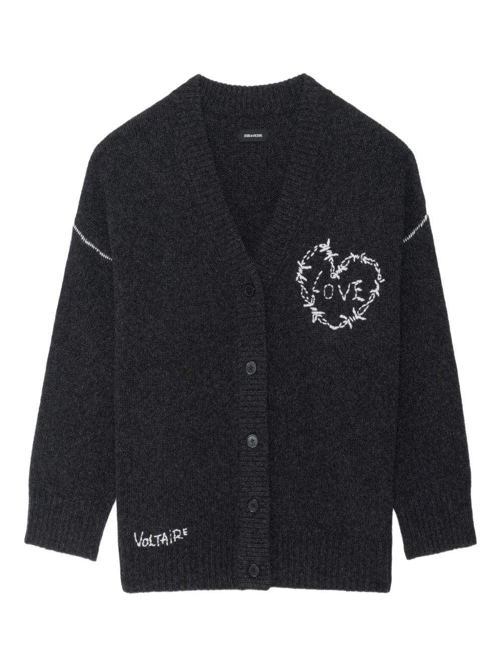 Zadig & Voltaire Womens Arpa Embroidered Merino-wool Cardigan Anthracite Xs In Gray