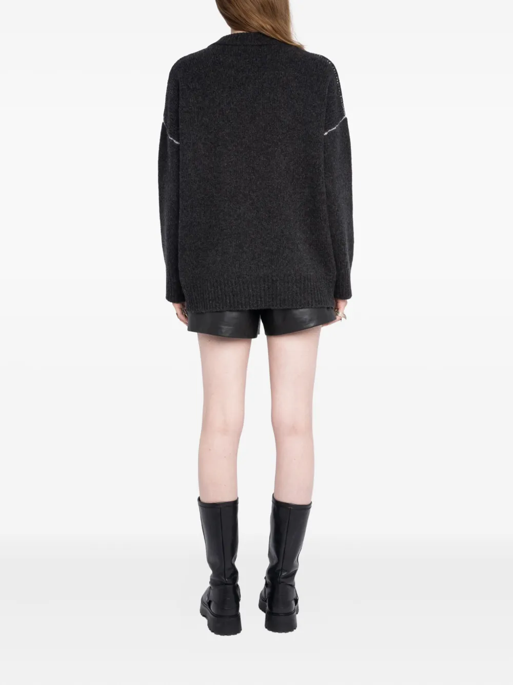 Zadig & Voltaire Womens Arpa Embroidered Merino-wool Cardigan Anthracite Xs In Gray