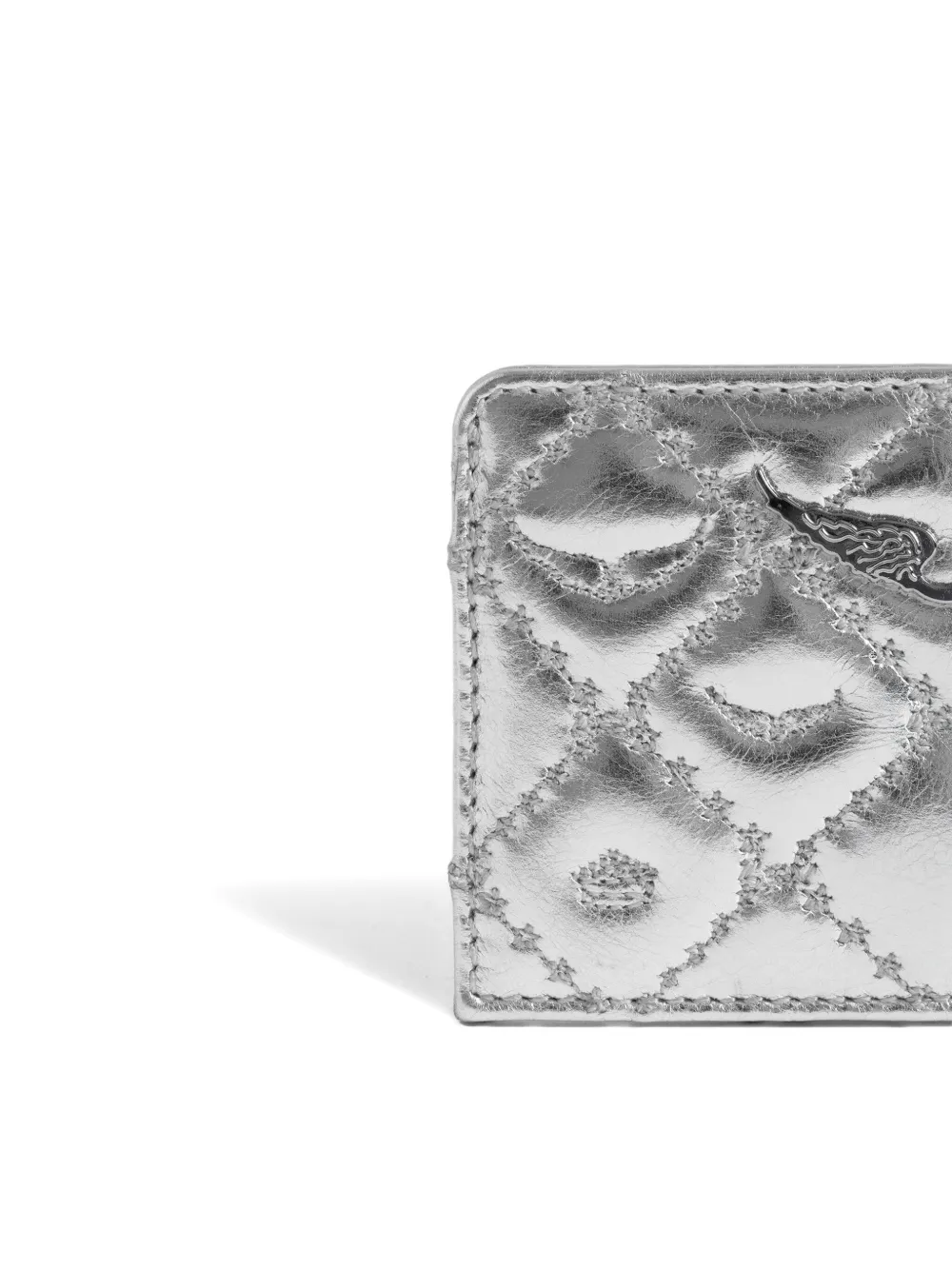 Zadig & Voltaire Quilted Leather Card Holder In Silver