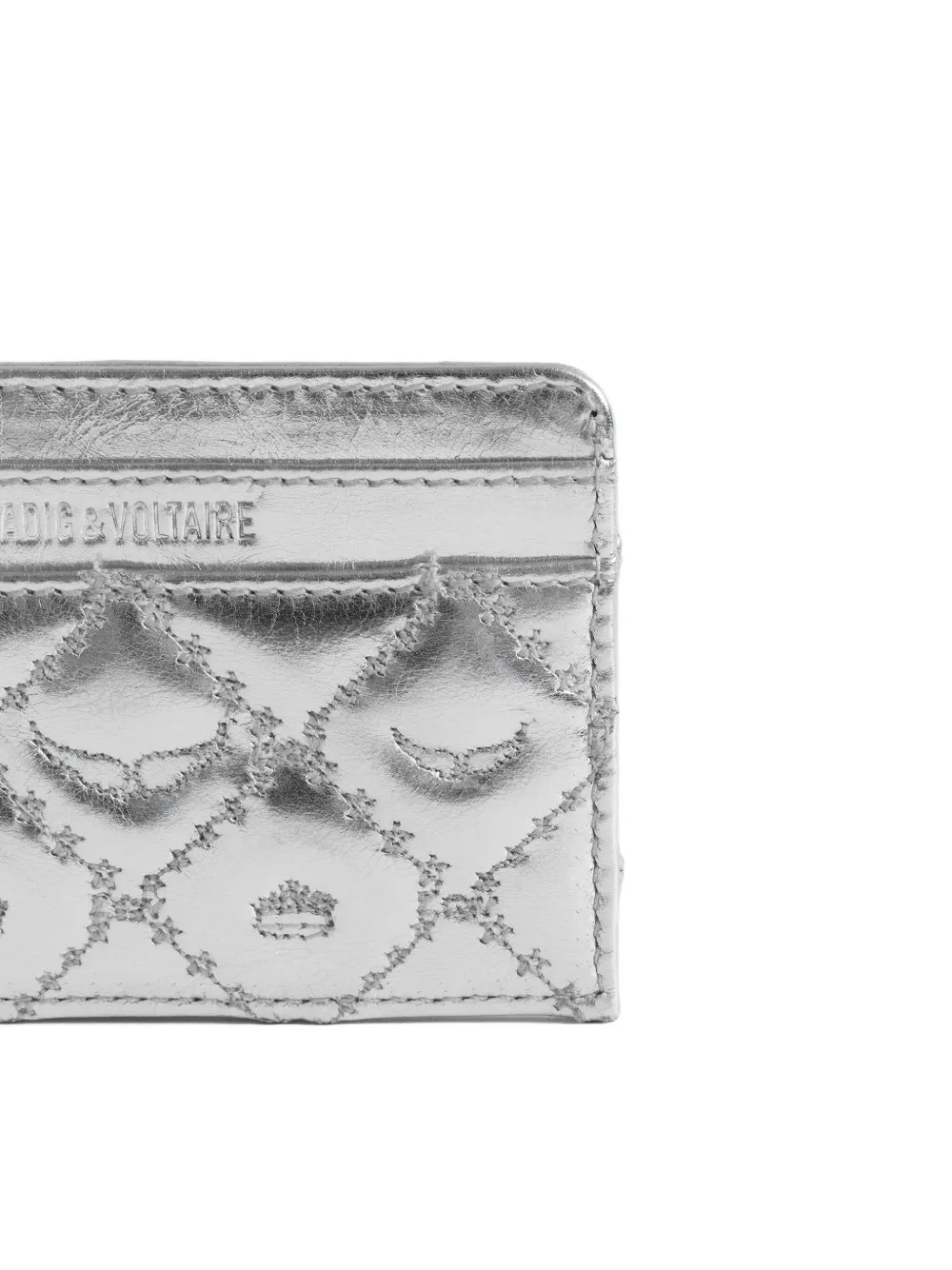 Zadig & Voltaire Quilted Leather Card Holder In Silver
